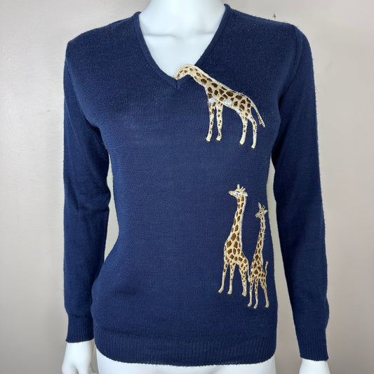 1970s/80s Embroidered Giraffe Sweater, Cyn-Les Shirlee Designs Size Medium