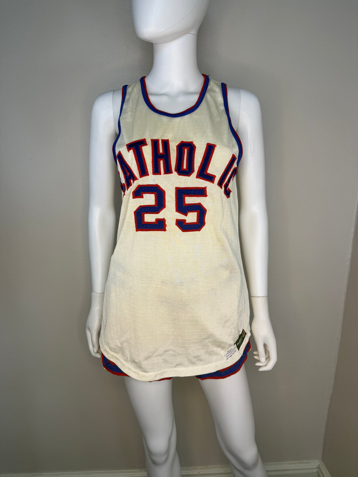 1960s Catholic Basketball Uniform, Jersey and Shorts, MacGregor Size Small, No 25