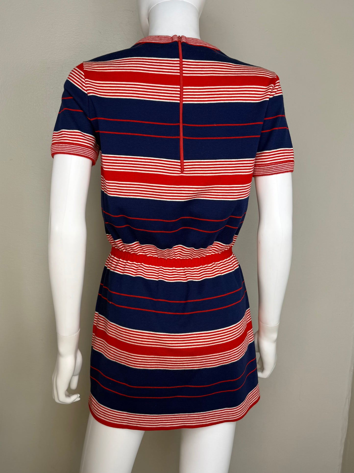 1970s Red White and Blue Stripe Knit Micro Mini Dress, Aileen Size Small
