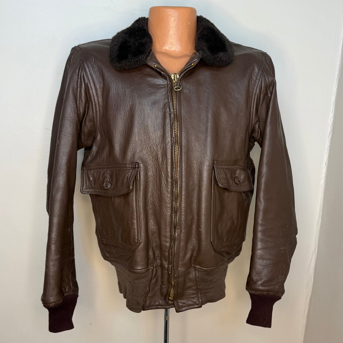 1970s USN Type G-1 Bomber Jacket, Flyers Intermediate, 1972 Vietnam War Era Military Flight Coat, Bill Bros Size 42