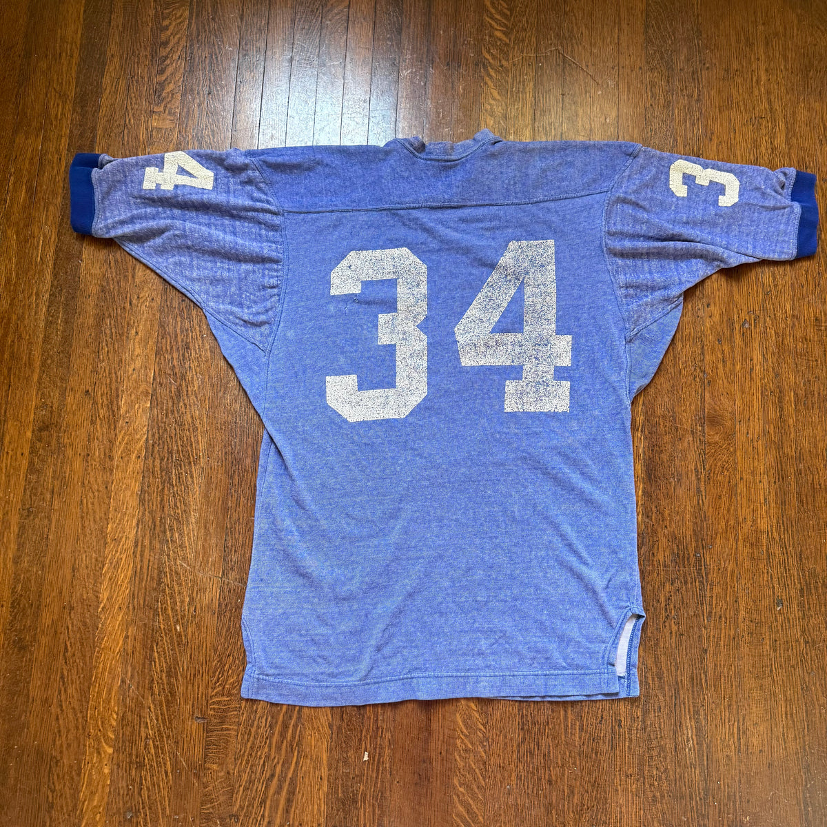 1960s Heather Blue Jersey, Dowdle & Jetton Sporting Goods Memphis Tenn Size 42, No 34, Distressed