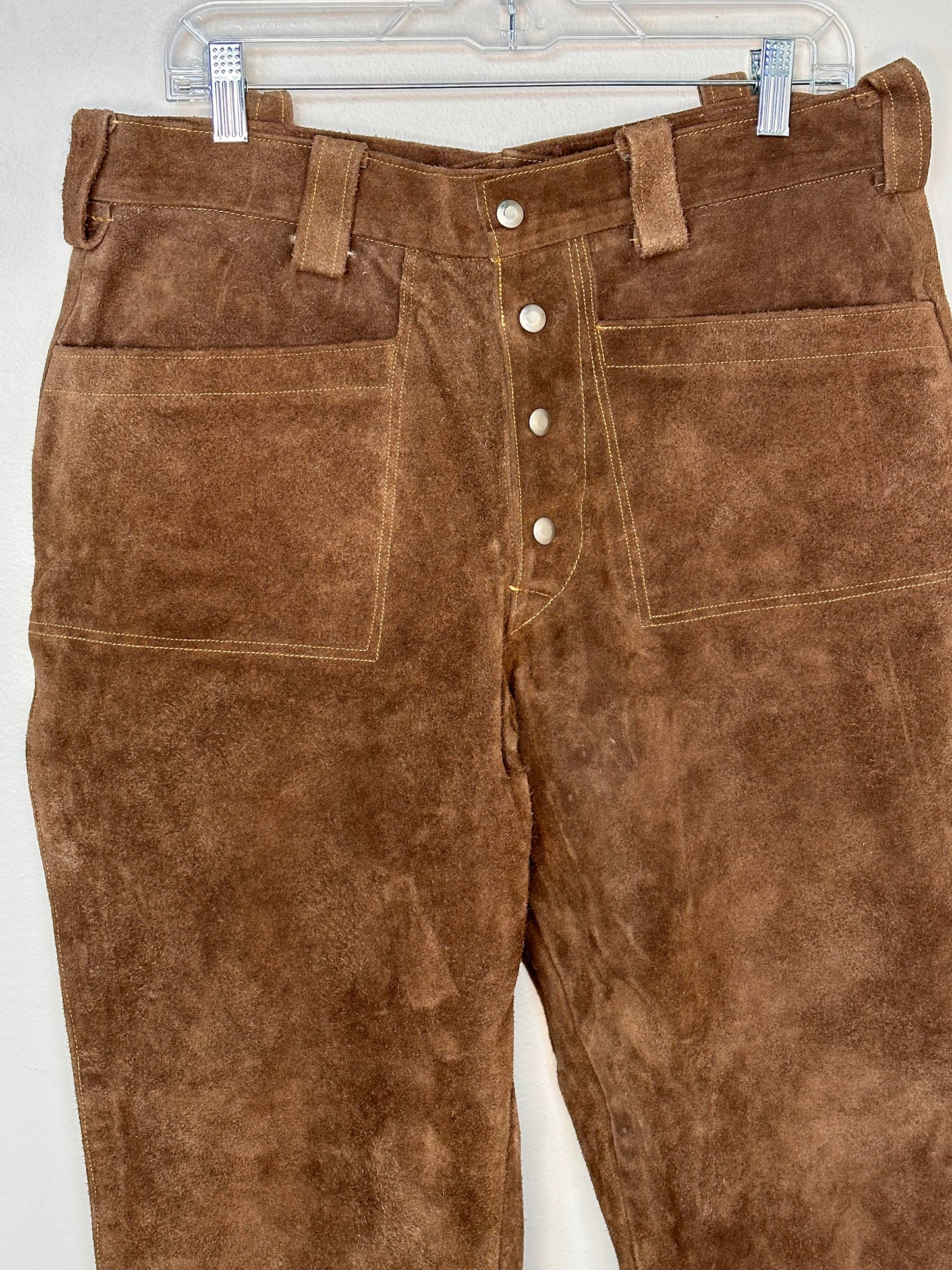 1960s/70s Brown Leather Pants, Snap Fly, 34"x32"