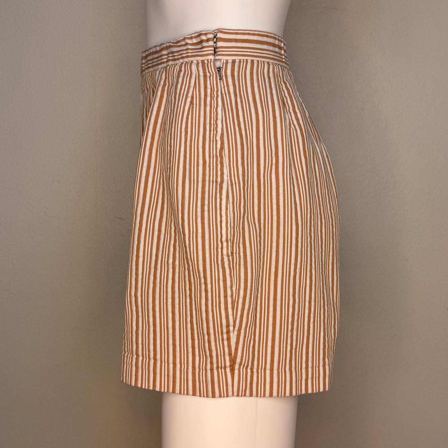 1950s Brown and White Stripe Side Zip Shorts, Size X-Small