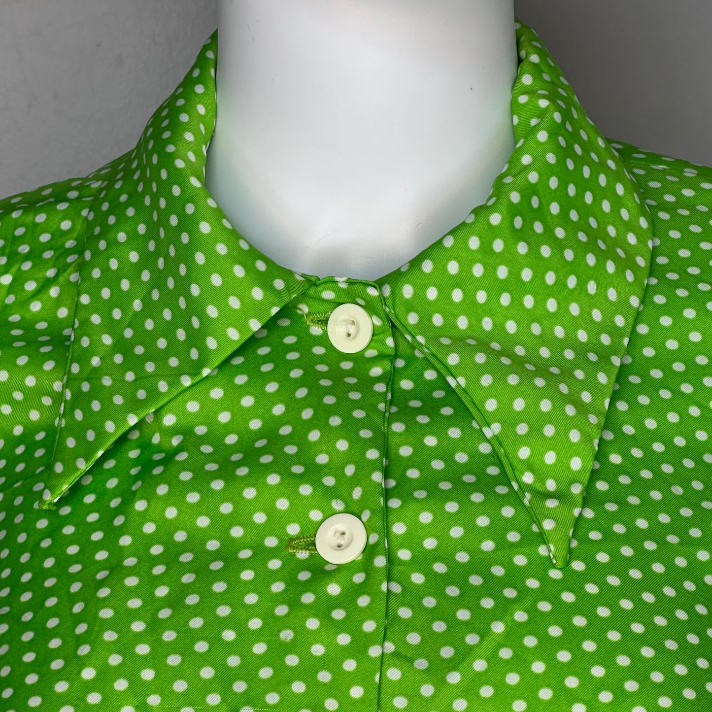 1970s Green and White Polka Dot Blouse, Melissa Lane Size Medium