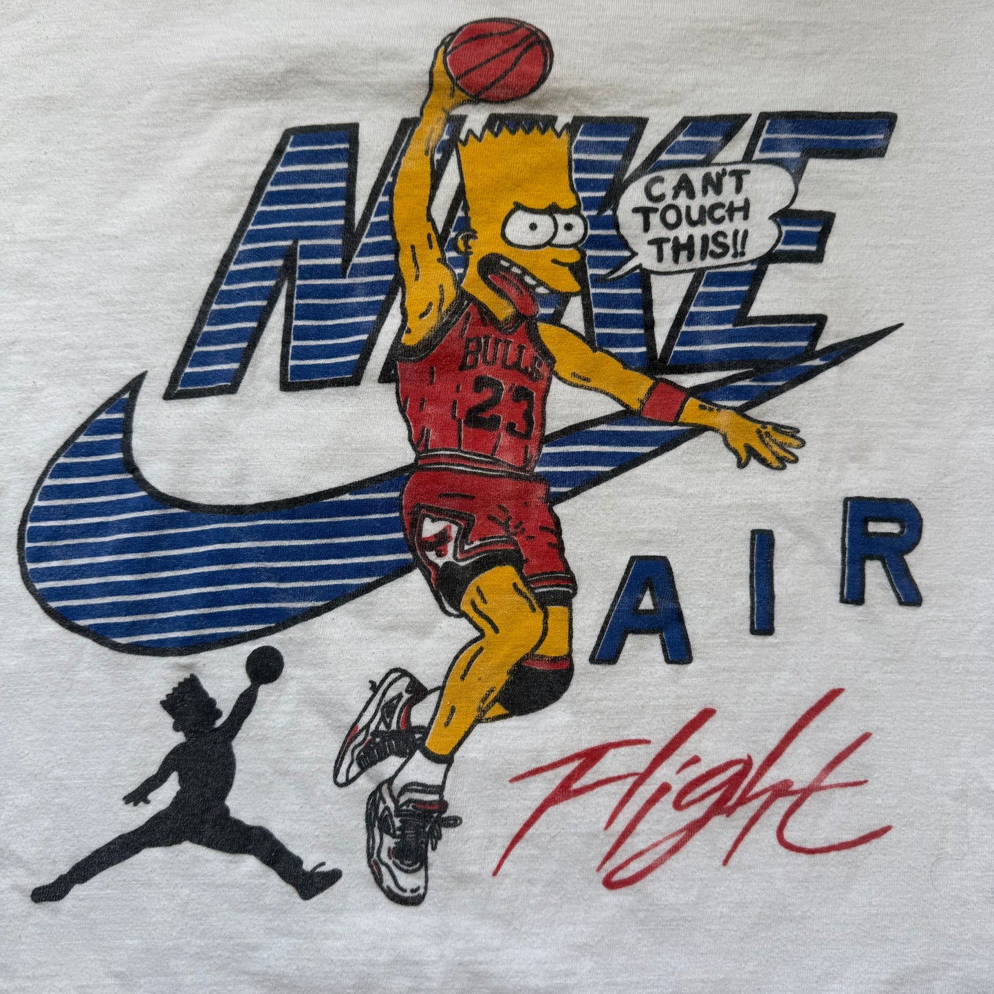 1990s Bootleg Bart Simpson T-Shirt, Chicago Bulls Michael Jordan 23, Nike Air Flight, You Can’t Touch This, Simpsons Parody, NewStar California
