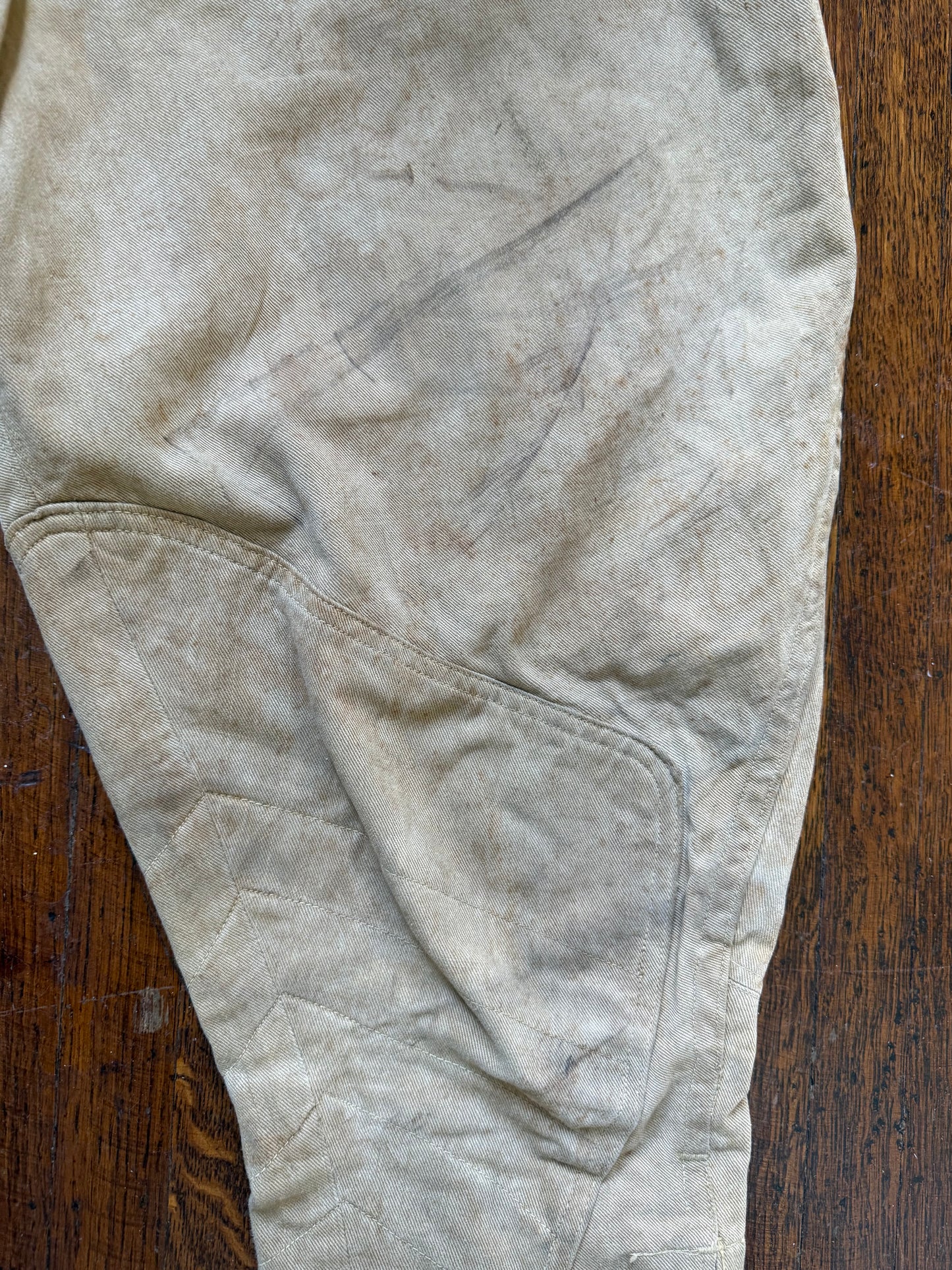 1910s WW1 Khaki Canvas Jodhpurs Pants, Summer Riding Breeches, Distressed Patina, 33"x26.25"