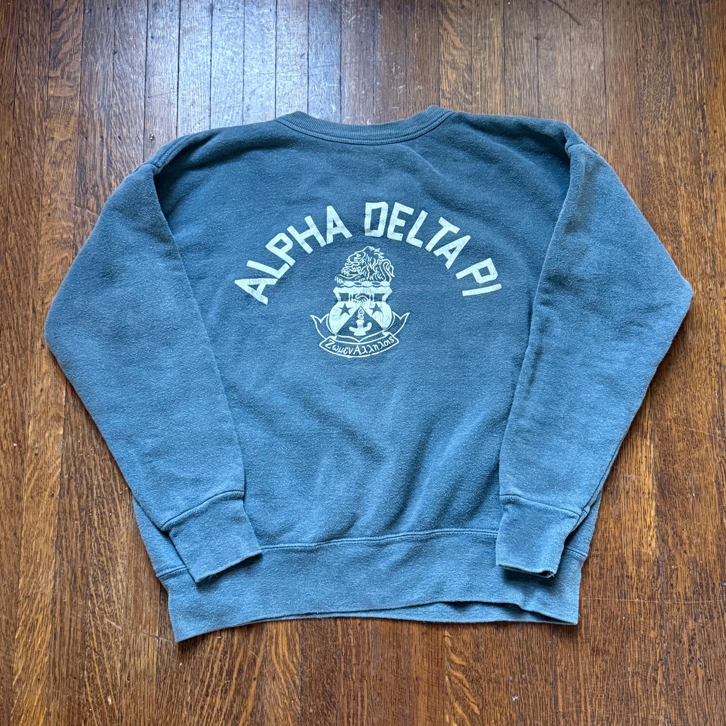 1950s Alpha Delta Pi Sorority Sweatshirt, Faded Navy Blue, Size Medium/Large