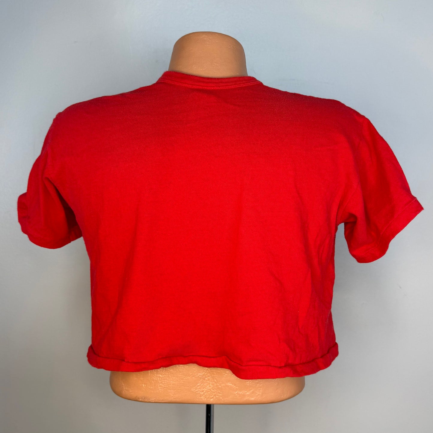 1970s Rams Football Red Cropped T-Shirt, Russell Athletic Size M/L, Number 33