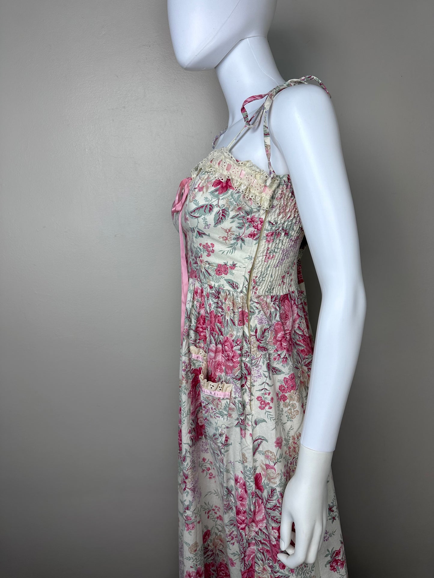 1970s Floral Maxi Dress, Young Edwardian by Arpeja Size Medium
