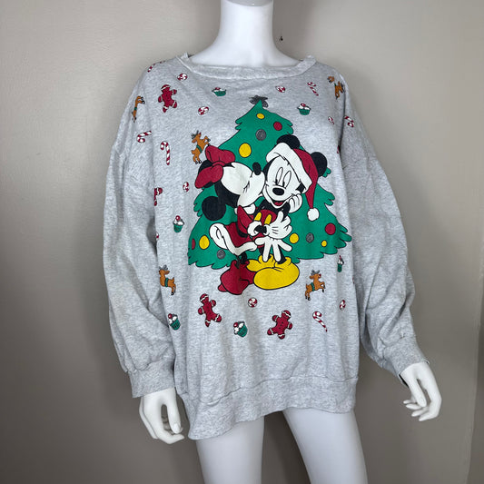 1990s Mickey and Minnie Mouse Christmas Sweatshirt, Mickey Unlimited by Land'n Sea Size 3XL, Walt Disney