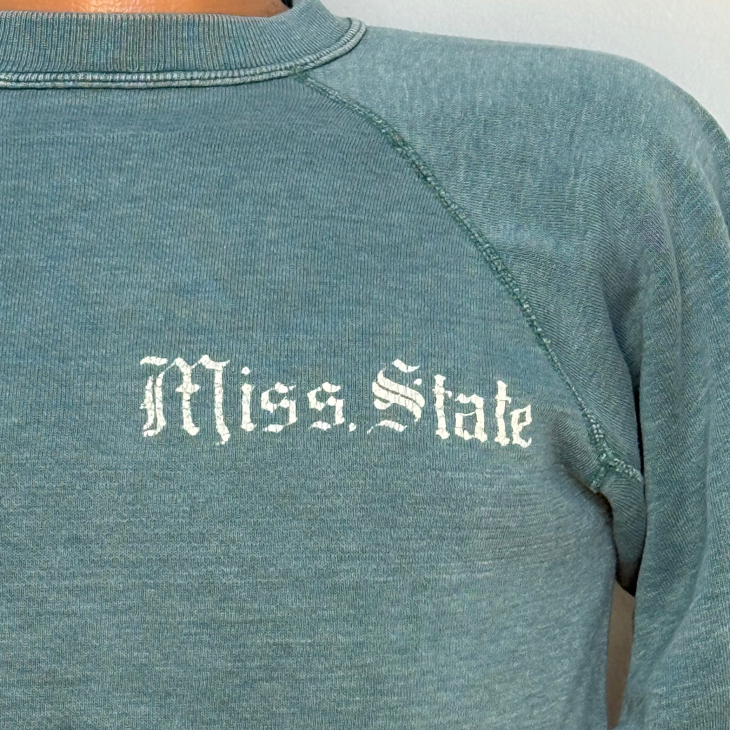 1960s/70s Miss State Sweatshirt, Green, Mississippi State Bulldogs, Size S/M