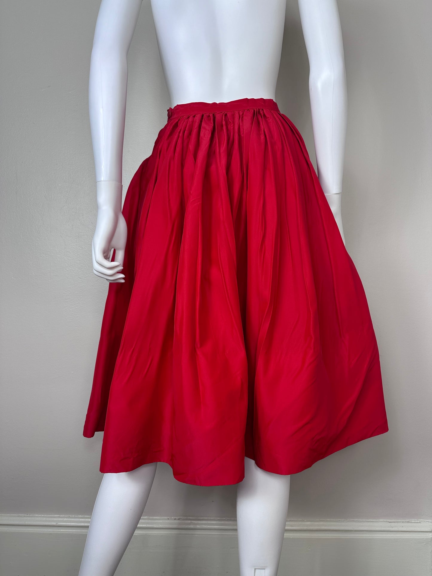 1950s Red Taffeta Skirt, Size XXS