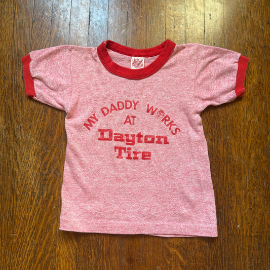 1970s/80s Kids' My Daddy Works at Dayton Tire Ringer T-Shirt, Sportswear by Wolf Size 2-4