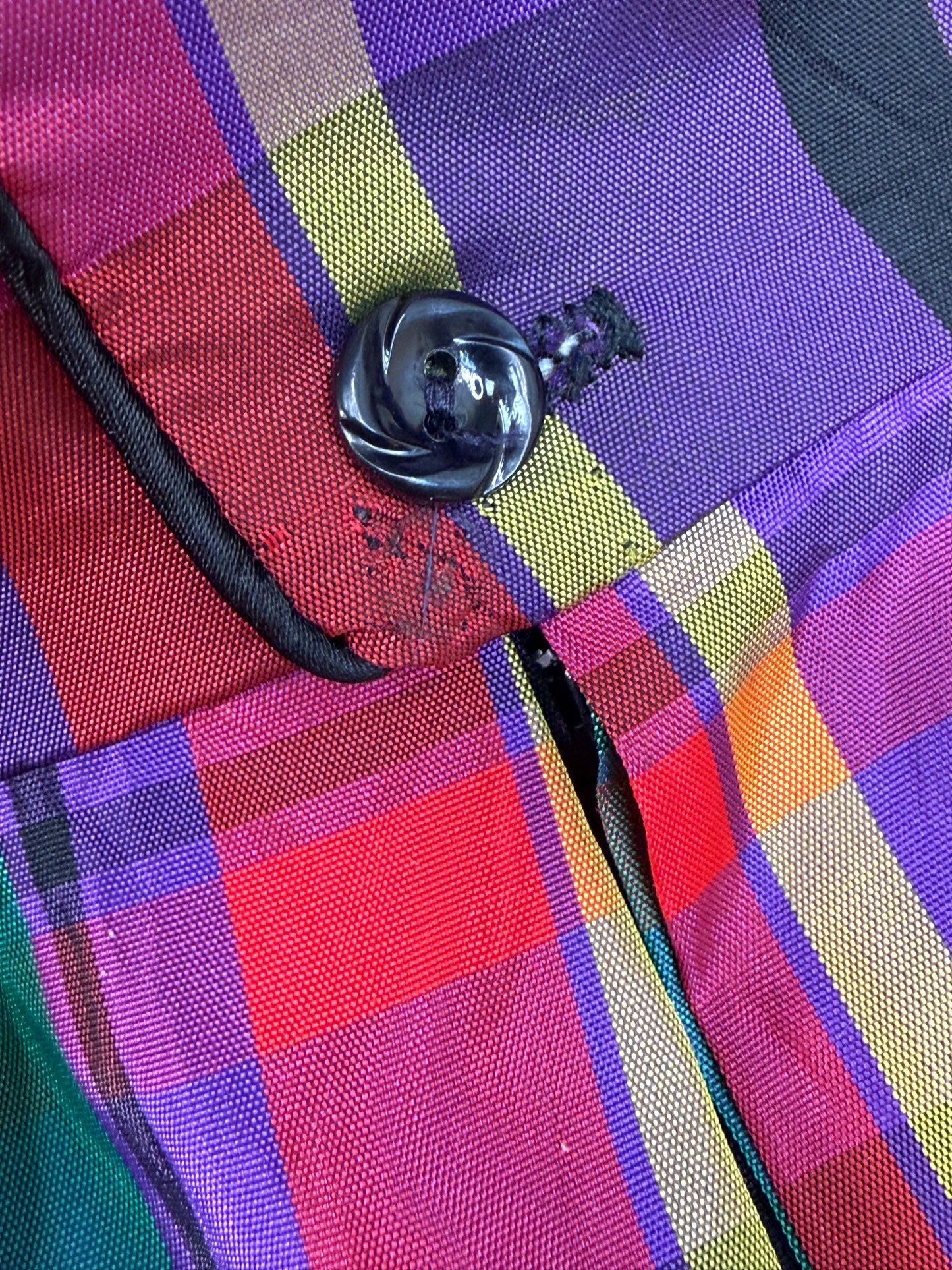 1980s Jewel Tone Plaid Taffeta Dress with Huge Puffed Sleeves, Lanz Size X-Small