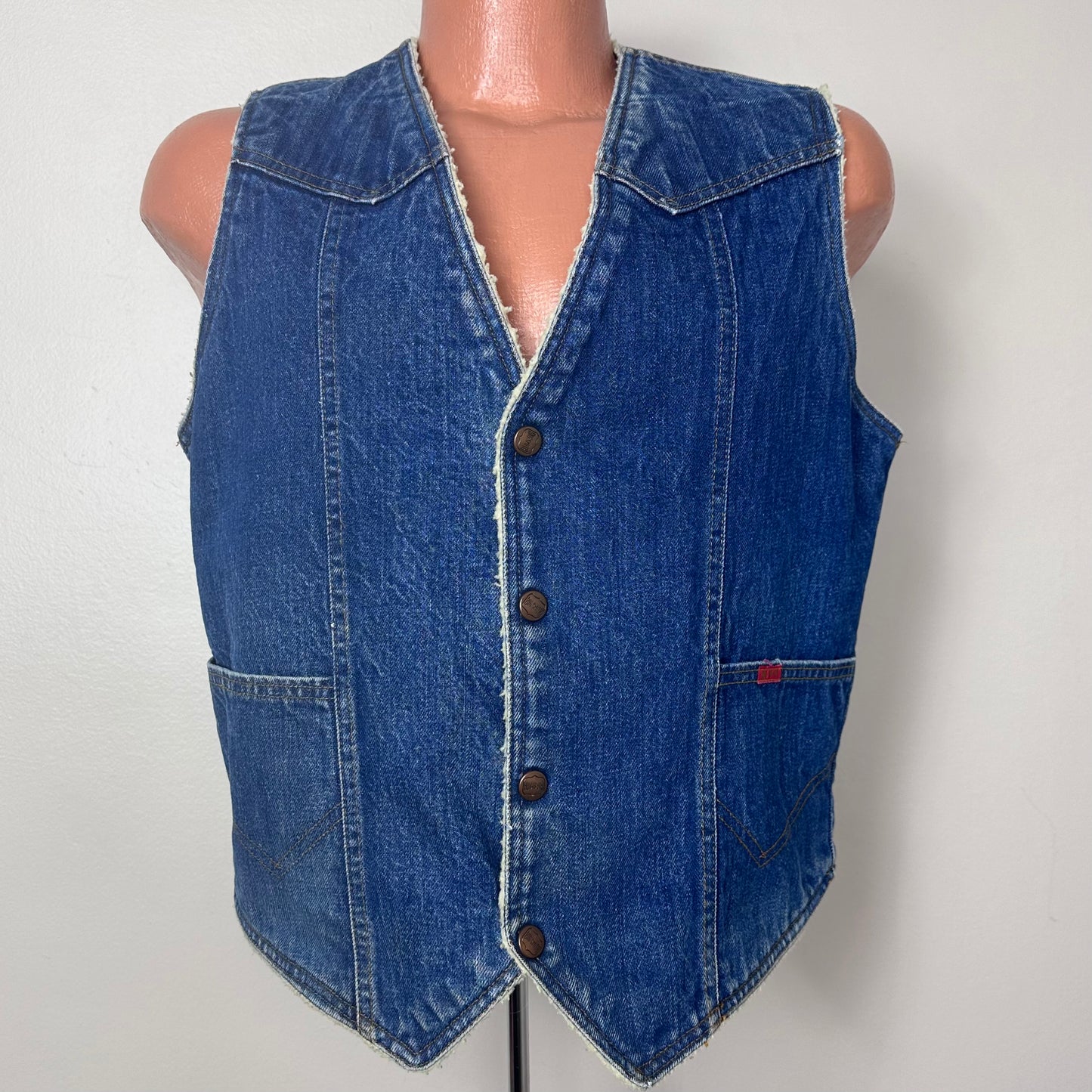 1970s Denim Sherpa Lined Vest, Big Smith Western Outerwear Size Medium