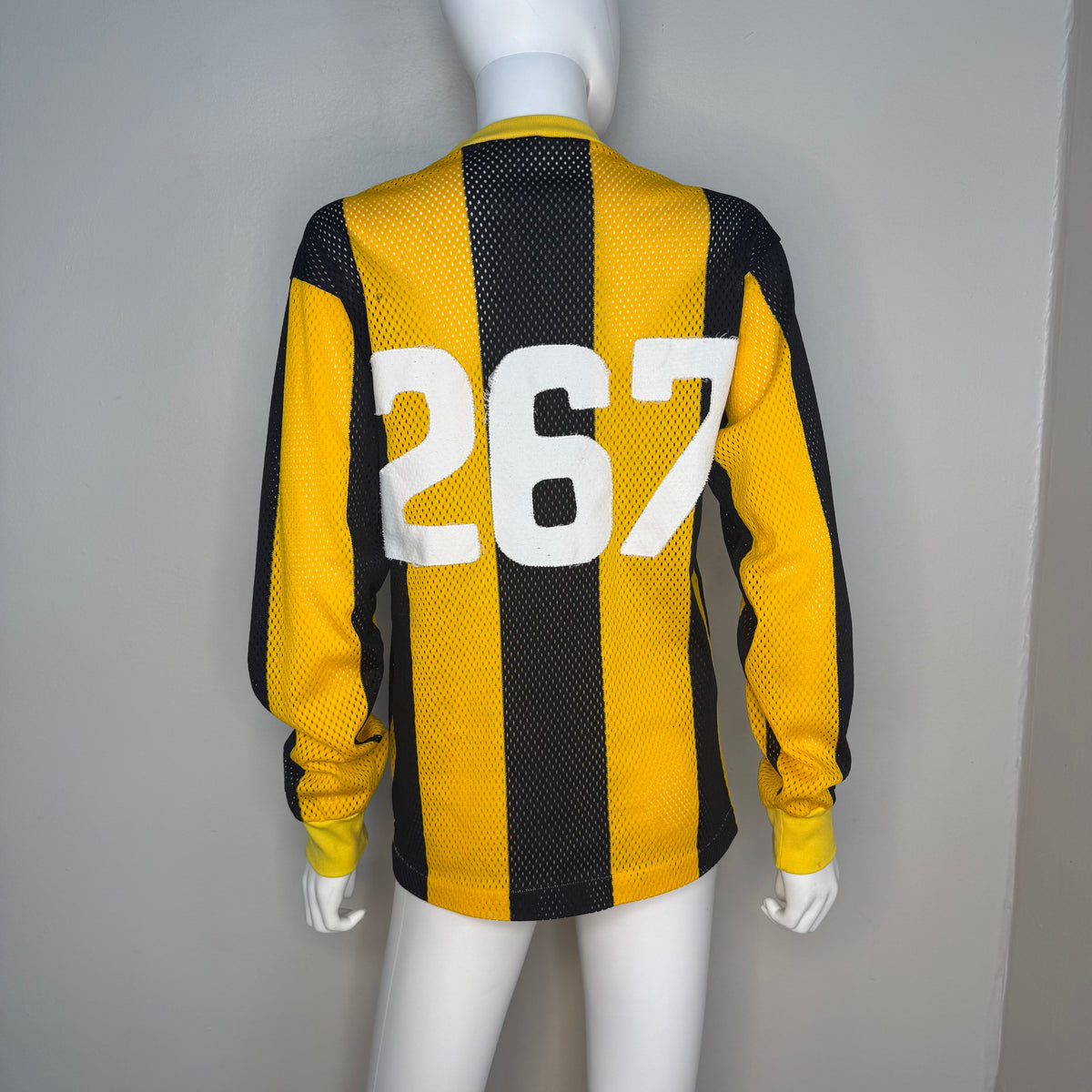 1970s Yellow and Black Stripe Mesh Motocross Jersey, Trim Size Medium, No 267