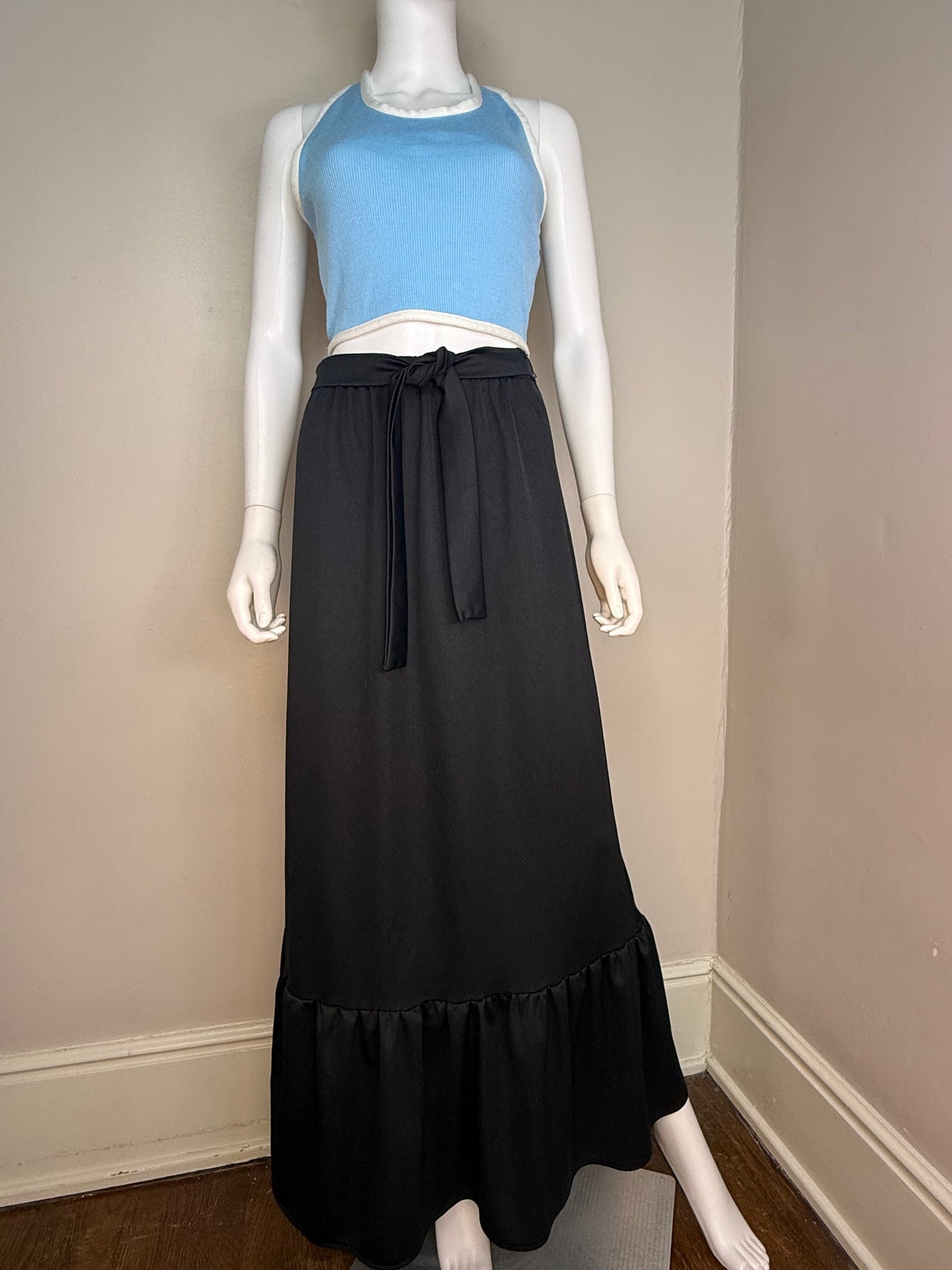 1970s Black Maxi Skirt, Berg-Ray Frocks Size X-Small-Medium, Prairie Style