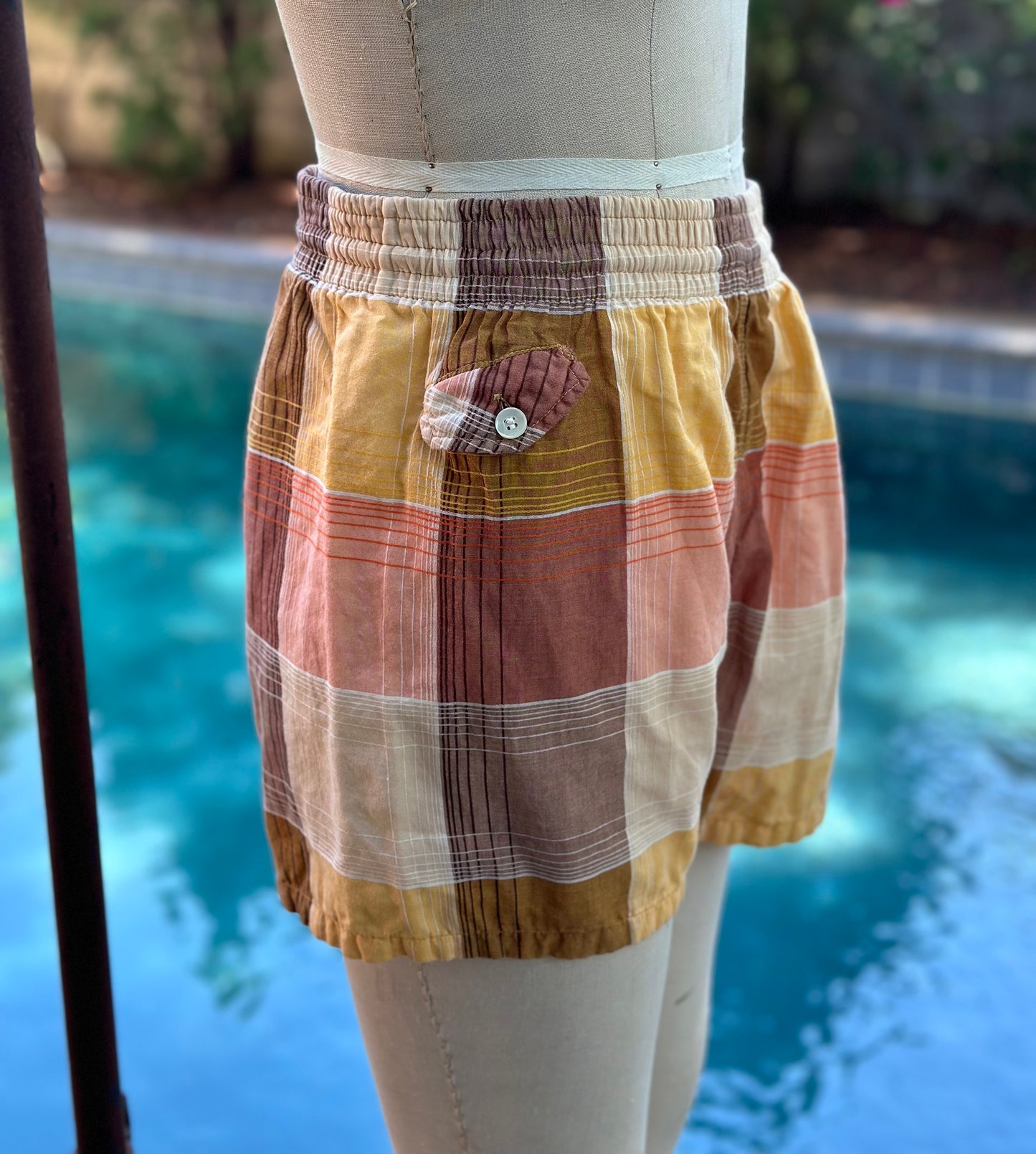 1950s Brown Plaid Swim Trunks, Jantzen Size Medium