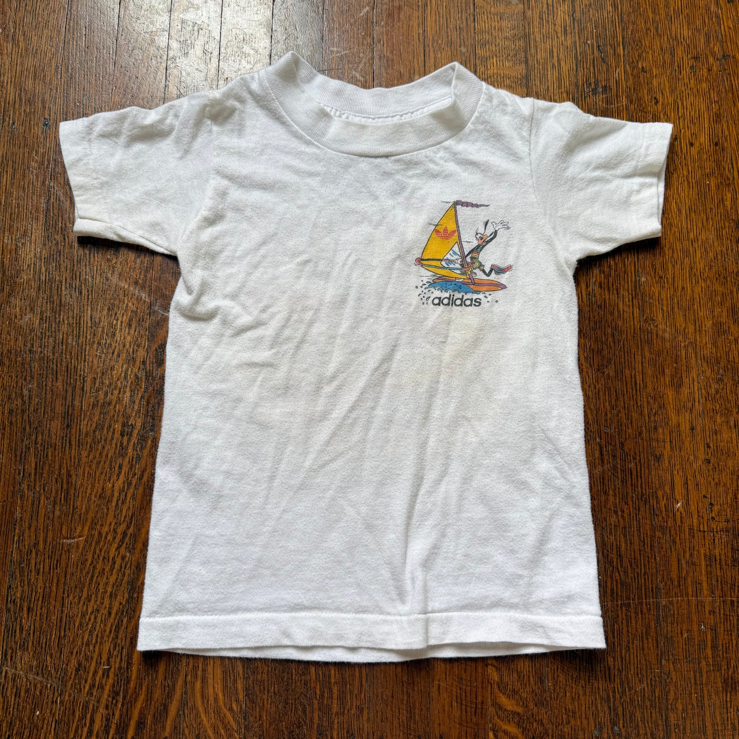 1980s Kids' Adidas Sport Goofy T-Shirt, Size 4/5, Wind Surfing, Walt Disney