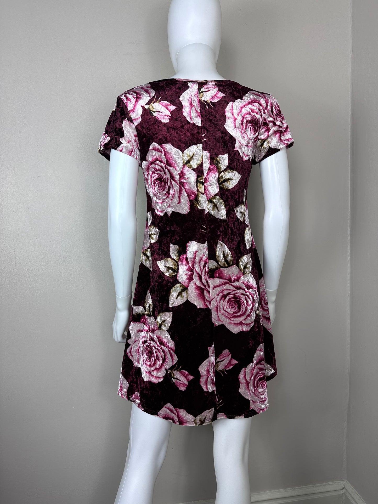 Y2K Rose Print Velvet Mini Dress, TMG New York Size Small