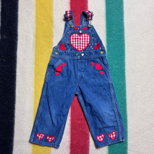 1970s/80s Embellished OshKosh Overalls, Okies by Little Editions Size 2T, Neiman Marcus, Hearts, Valentines