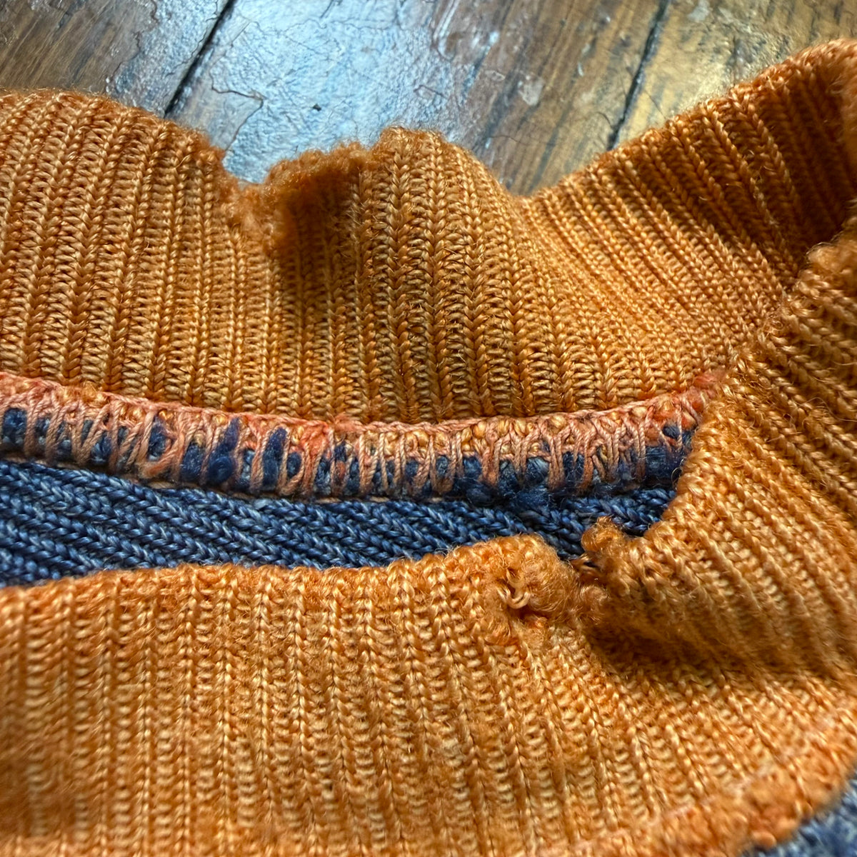 1950s Orange and Blue Durene Jersey, Appliqué No 55, Faded and Distressed, Size Medium