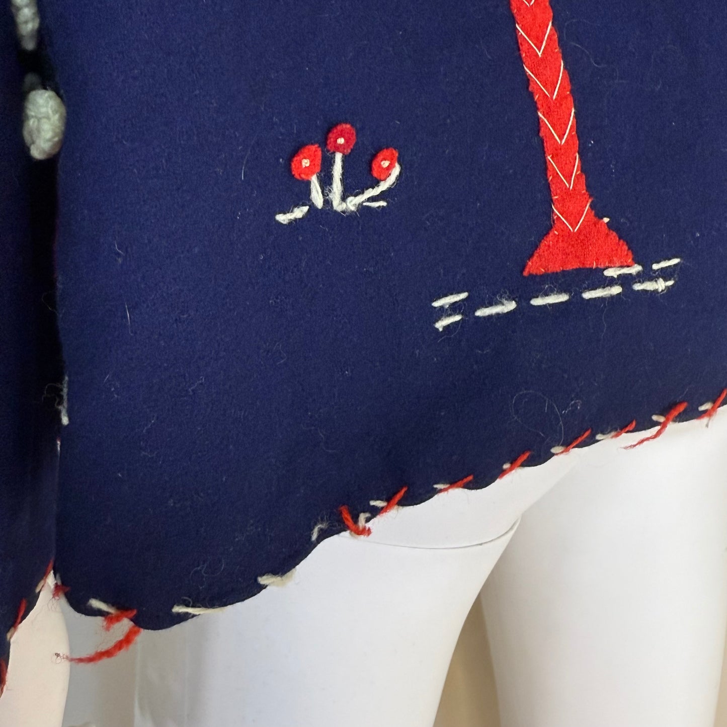 1940s Navy Blue Embroidered Mexican Tourist Jacket, Size Small