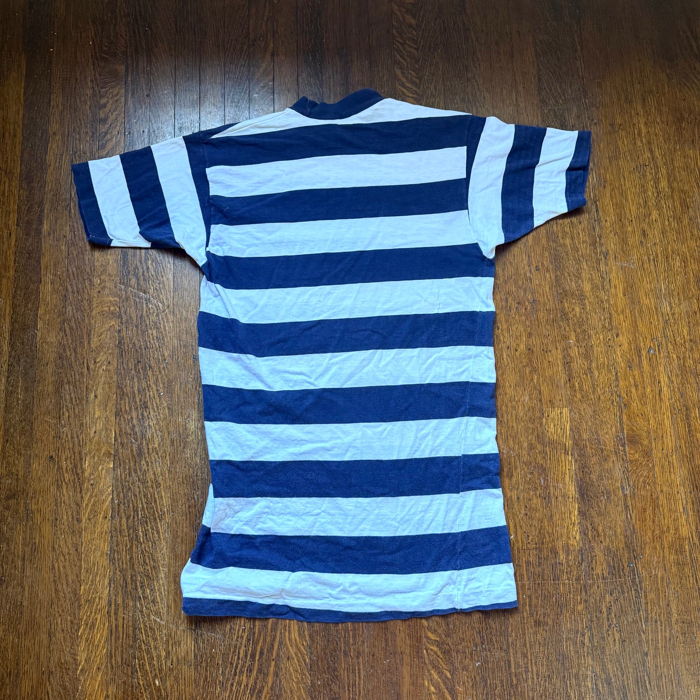 1960s Striped Vanderbilt University T-Shirt, Champion Products Size S/M, Wide Navy Blue and White Stripes