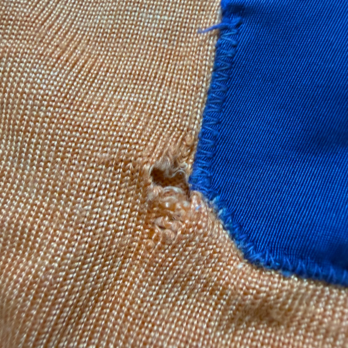 1950s Orange and Blue Durene Jersey, Appliqué No 55, Faded and Distressed, Size Medium