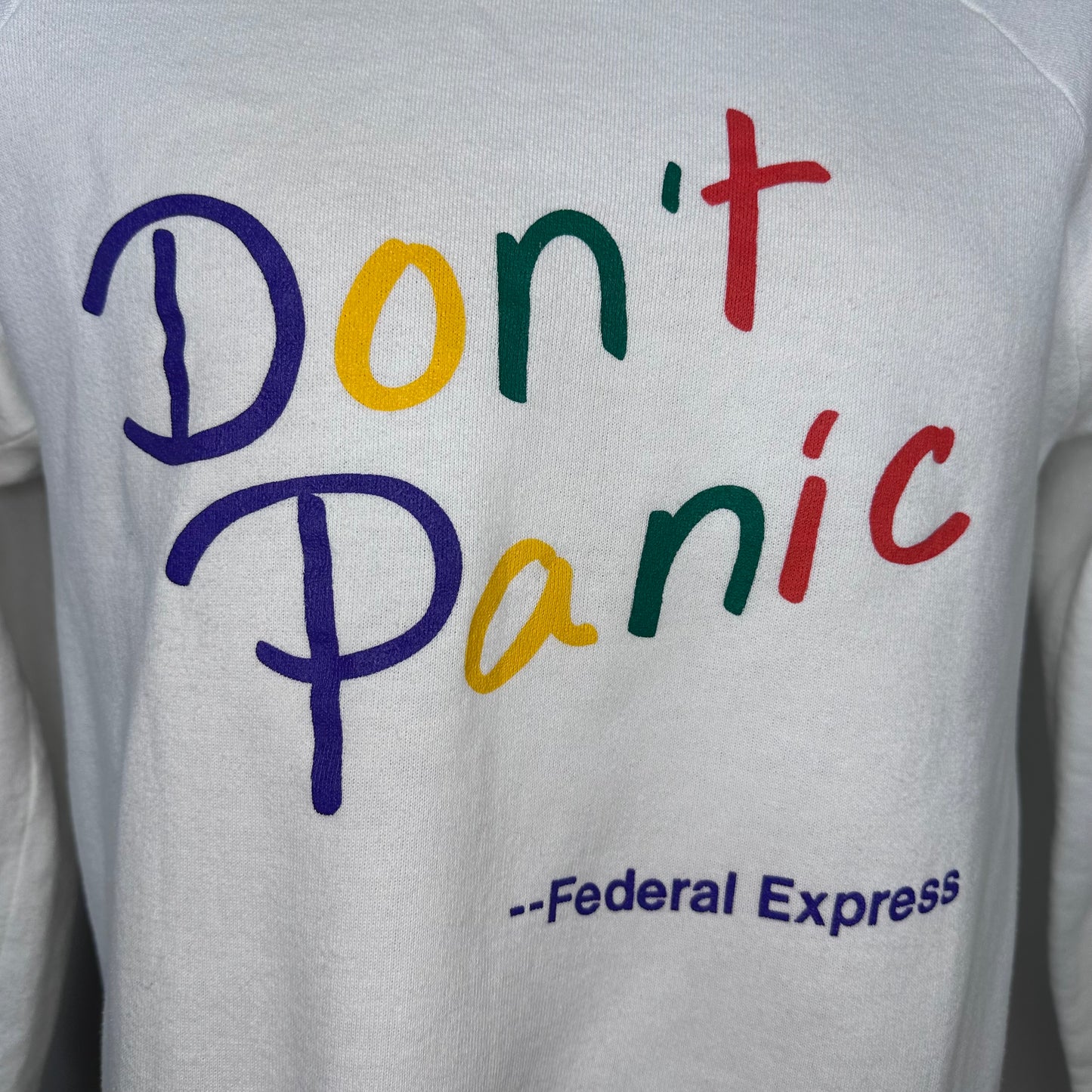 1980s Federal Express Don’t Panic Sweatshirt, Jerzees Size Medium