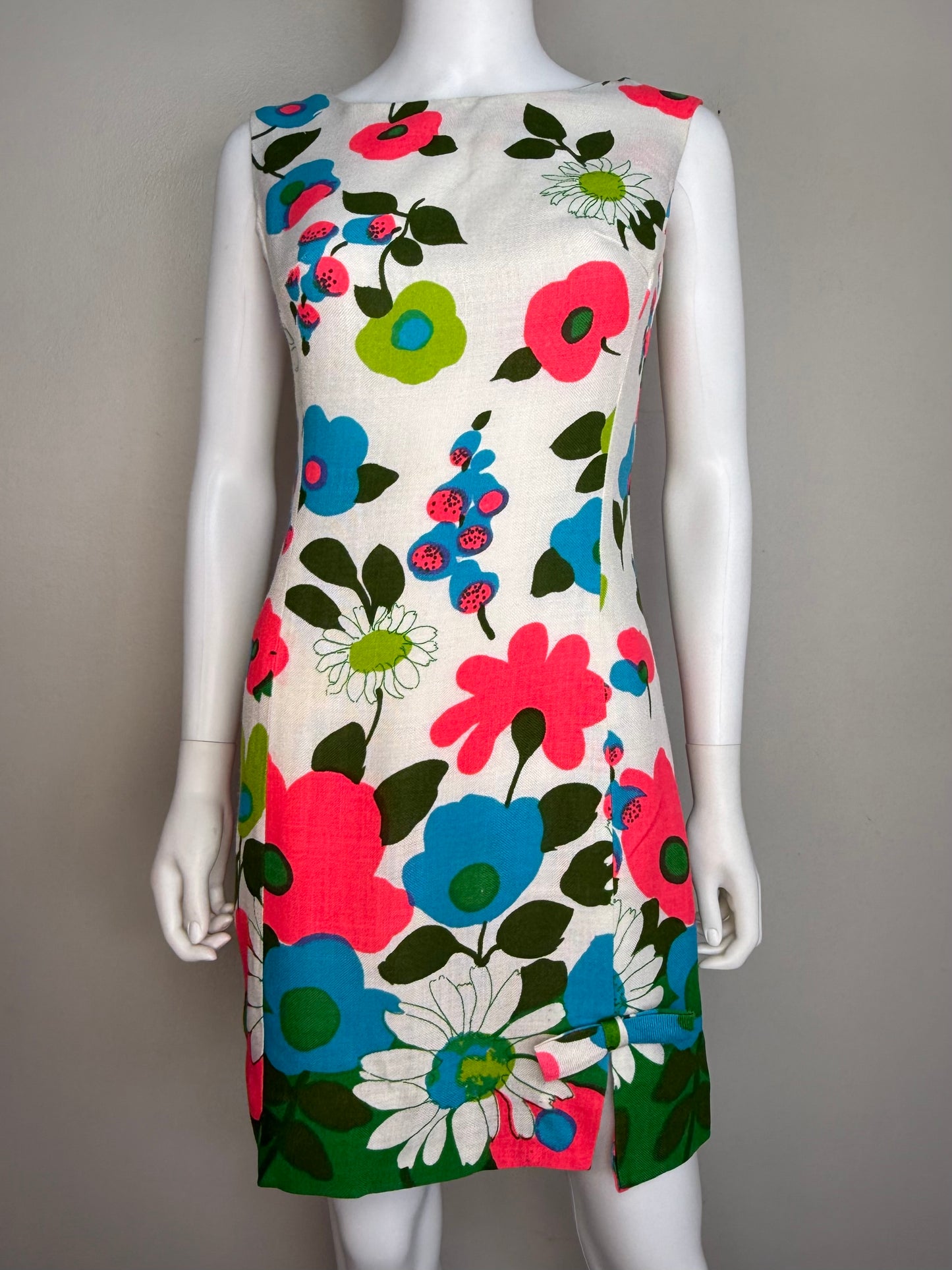 1960s Bright Floral Mini Dress, Aladdin Size XS
