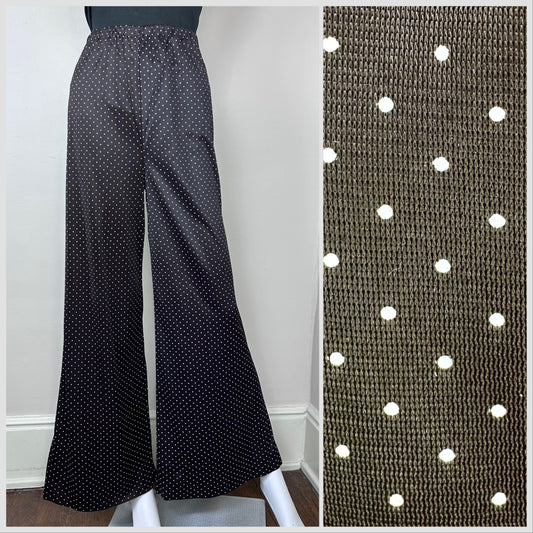 1970s Black with White Polka Dots Flare Leg Pants, Sears Fashions Size XS-Small