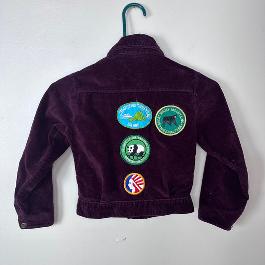 1970s Kids' Maroon Corduroy Jacket with Vintage Patches, Mann Size 6/7