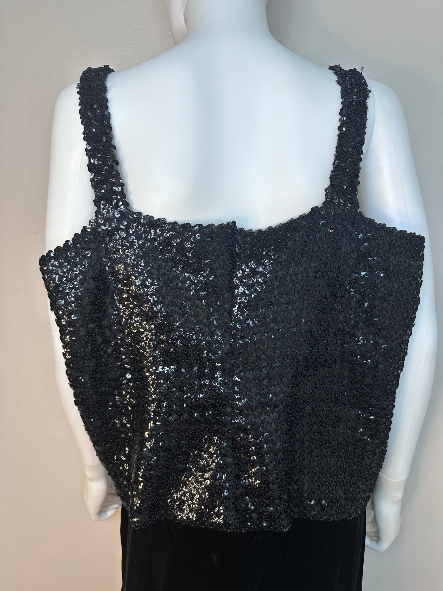 1970s Disco Black Sequin Tube Top with Straps, Size XXL