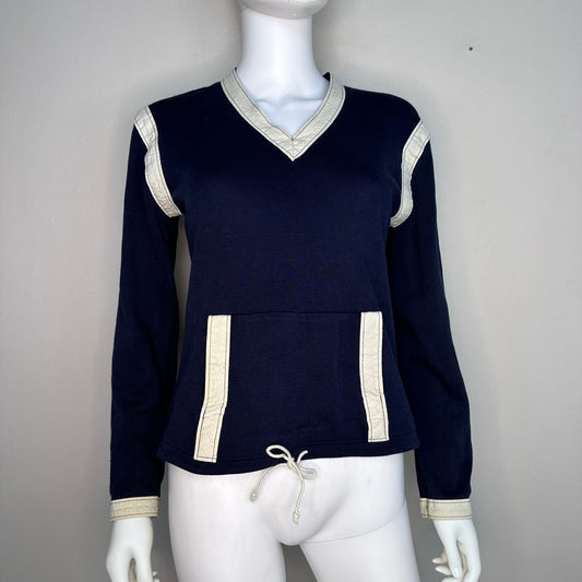 1970s Navy Blue V-Neck Sweatshirt, Rimlon by RBK Importers Size Small