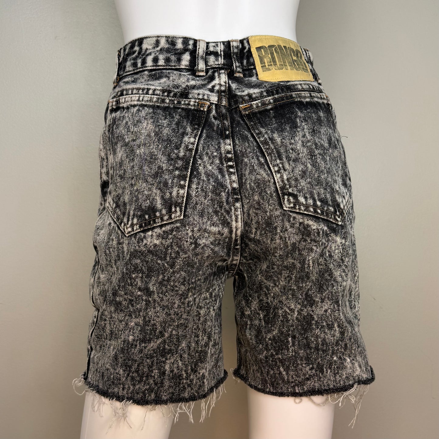 1980s Women's Black Acid Wash Jeans, High Rise Cut Off Shorts, Bongo, 26" Waist