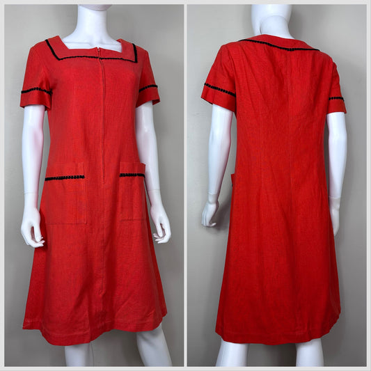 1960s Orange and Black Dress Size Medium, As-Is