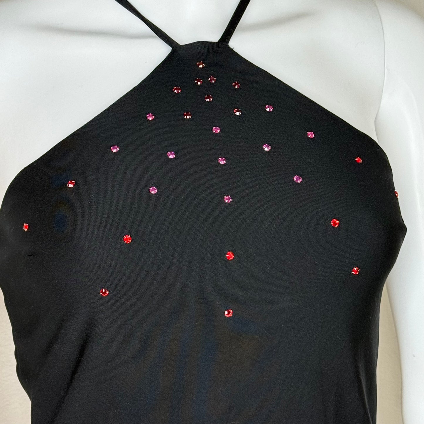Y2K Black Tank Top with Rhinestones, Scene Size X-Small