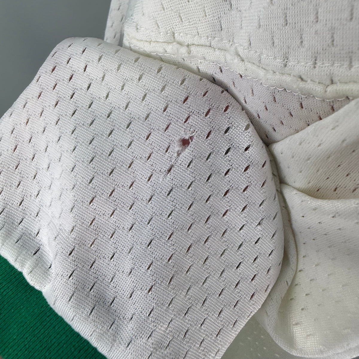 1970s White and Green Mesh Jersey, Southern Athletic Size Large, No. 33