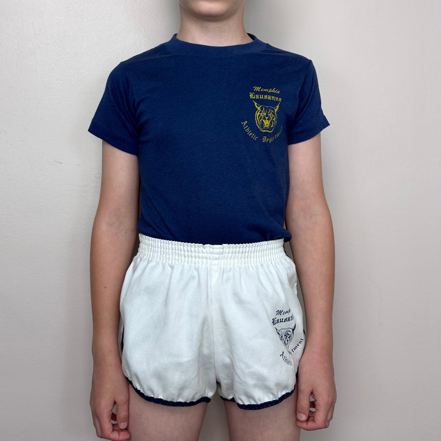 1980s Memphis Lausanne School Athletic Department Gym Uniform, Kids Size Medium, Phys Ed T-shirt and Shorts