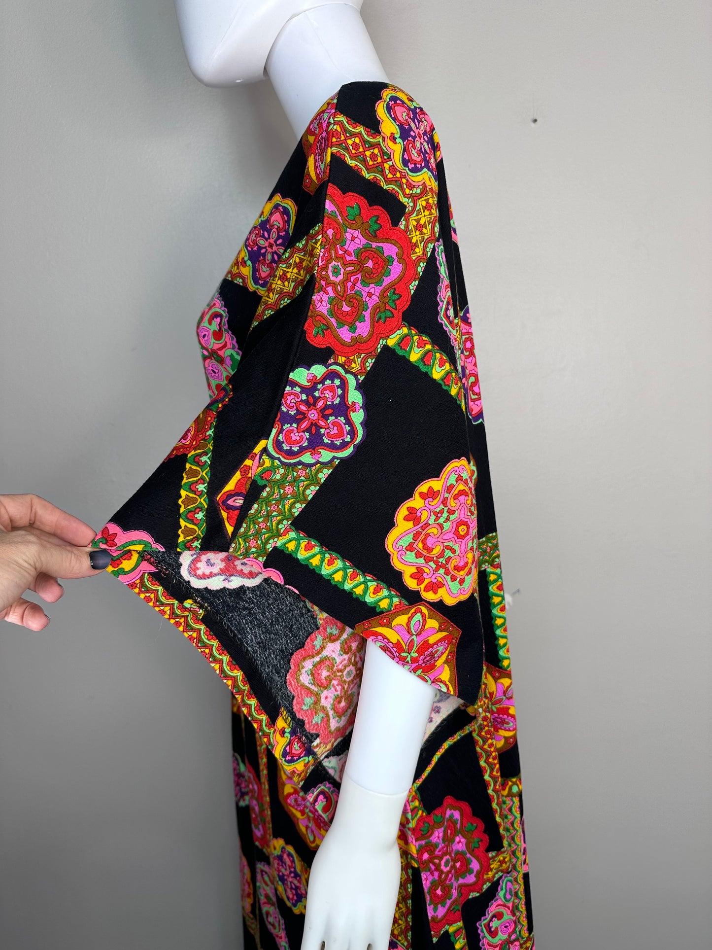 1970s Psychedelic Print Caftan Dress, Size Small-Medium