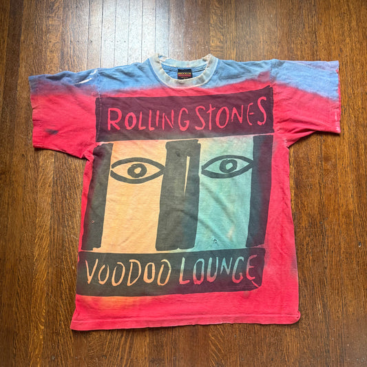 1990s Rolling Stones Voodoo Lounge Concert T-Shirt, Tie Dye, Brockum Worldwide Size XL, Distressed