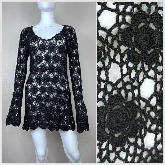 Y2K Black Crochet Mini Dress, Kenneth Cole Size Medium