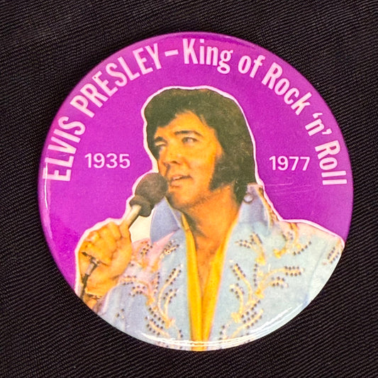 Elvis Presley King of Rock ‘n’ Roll 1935 1977 Pinback Button, 3", Memorial Death Day