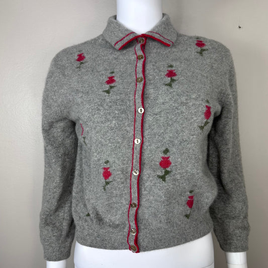 1950s Intarsia Collared Cardigan Sweater, Bobbie Brooks Size Medium