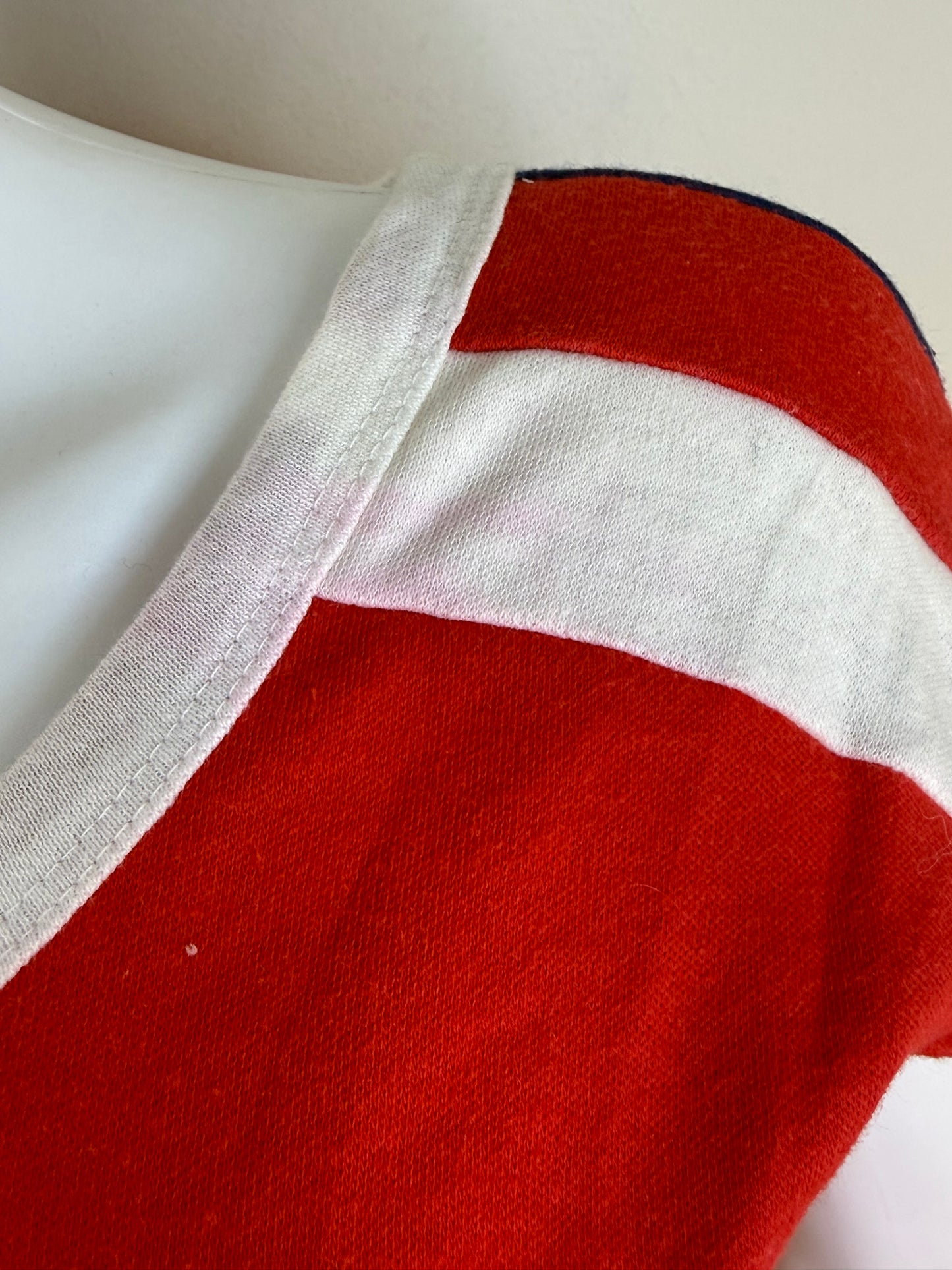 1970s/80s Red Knit Top and Shorts Set with Blue and White Stripes, Size XS-Small, Deadstock