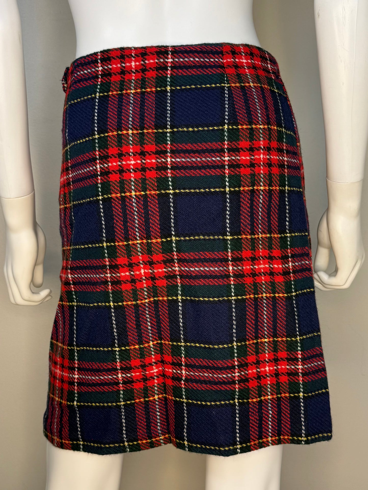 1960s Navy Blue and Red Plaid Vest and Skirt Set, Handmade Size Small