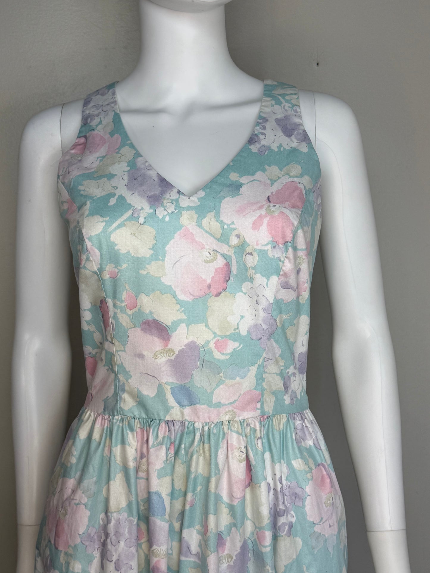 1980s Pastel Floral Midi Dress, Lanz Size Small, Sundress