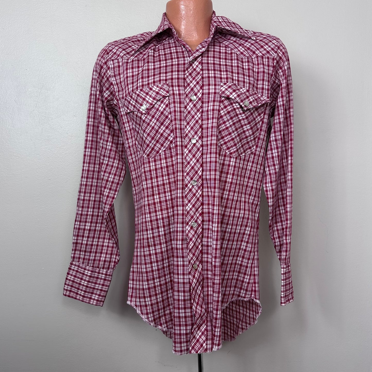 1970s Red Plaid Long Sleeve Western Shirt, Wrangler Size Small