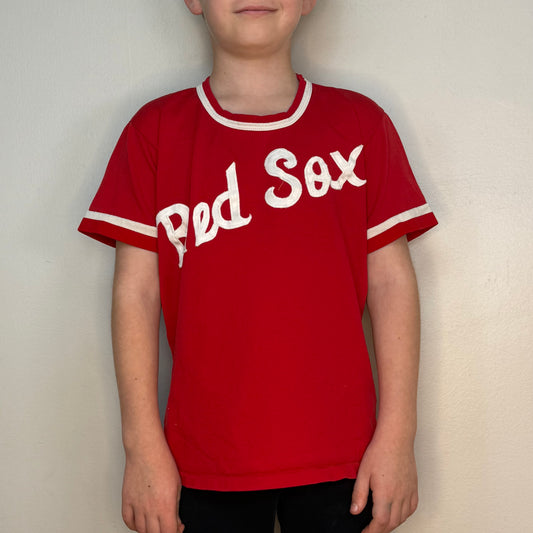 1970s Kids' Red Sox Jersey T-Shirt, Rawlings Size Youth Medium/Adult XS, Baseball Uniform, People’s State Bank, No 7